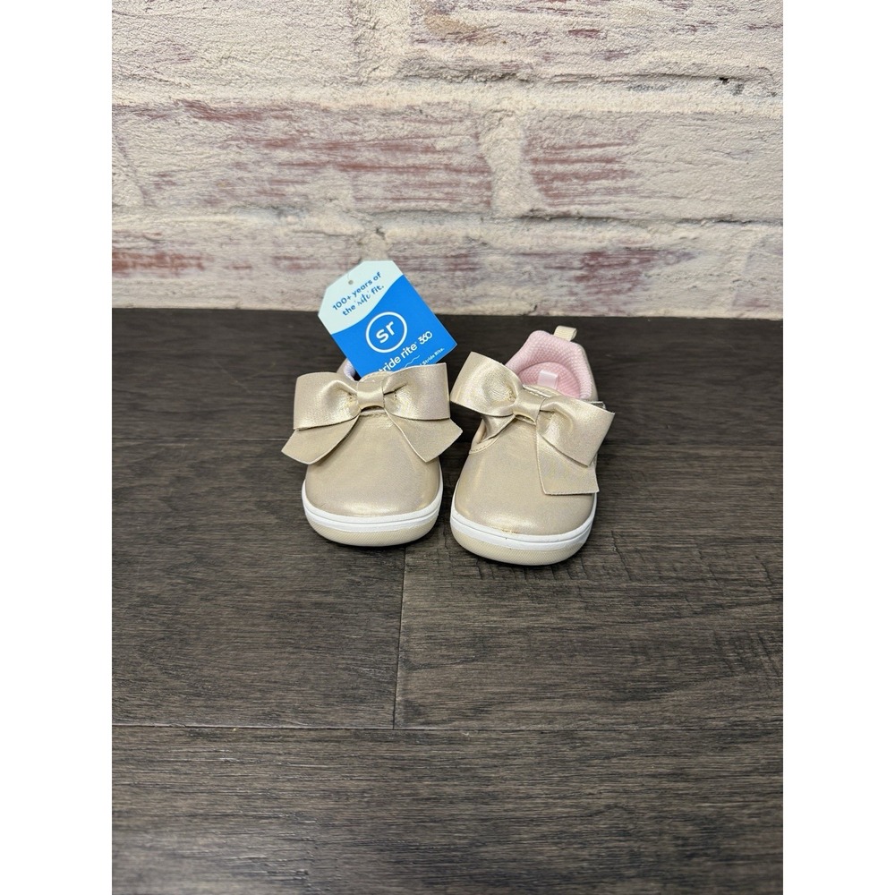 Stride Rite Kamila Gold Pink Bow Mary Jane Shoes 4M Toddler